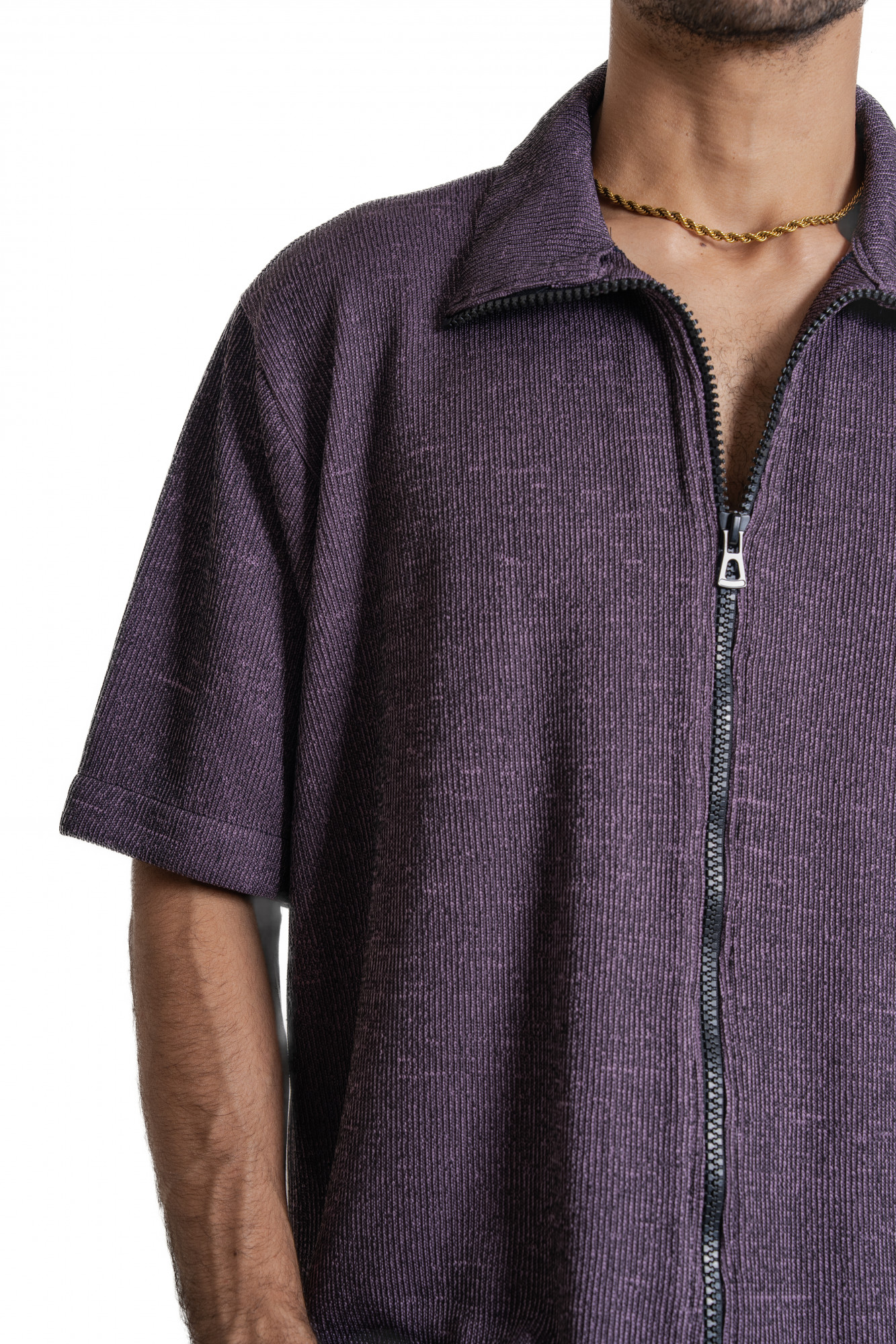 Knitted Zip Shirt In English Purple