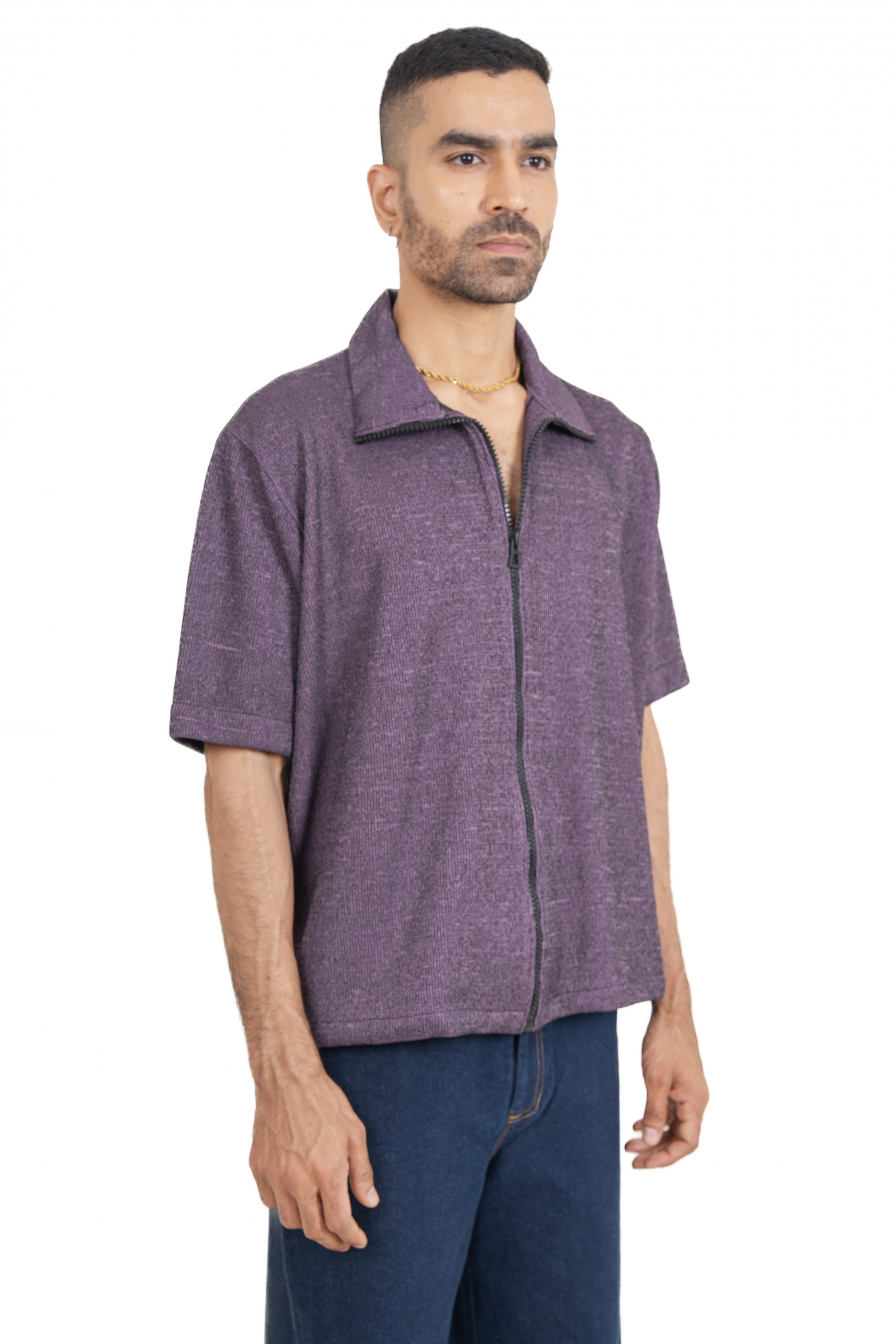 Knitted Zip Shirt In English Purple
