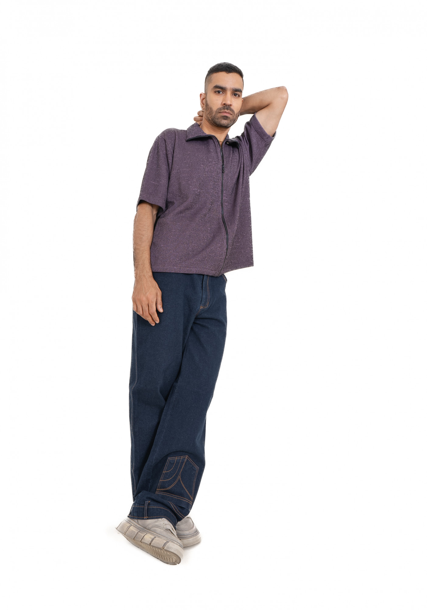 Knitted Zip Shirt In English Purple