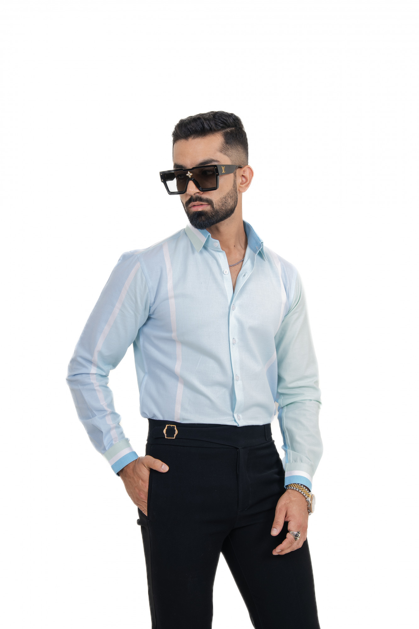 Color Block Striped Formal Shirt