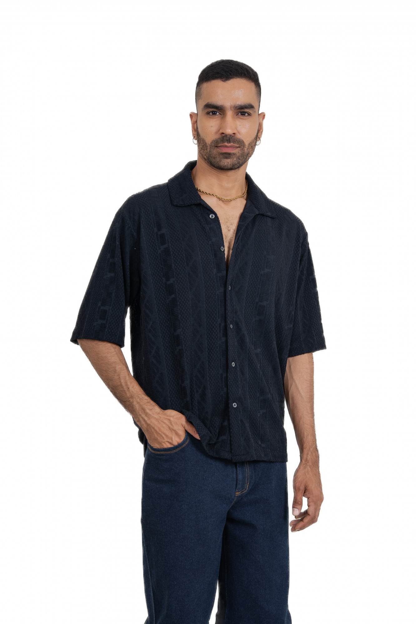 Black Knit Crochet Baggy Shirt