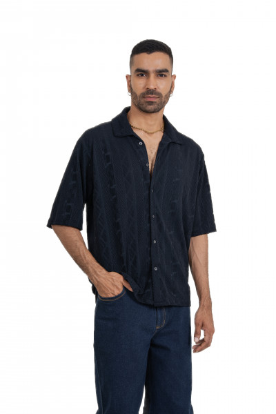 Black Knit Crochet Baggy Shirt