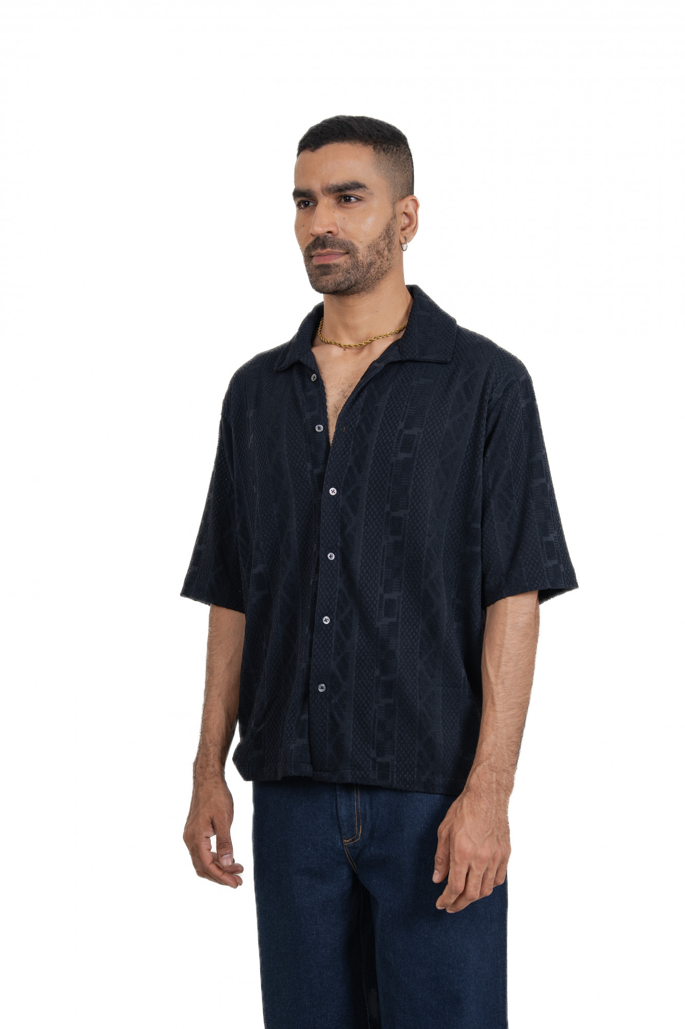 Black Knit Crochet Baggy Shirt