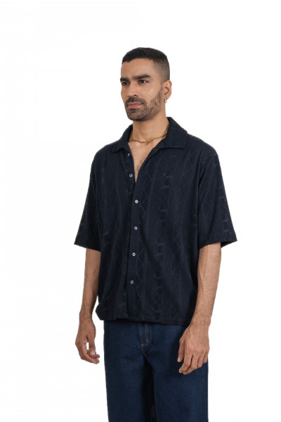 Black Knit Crochet Baggy Shirt