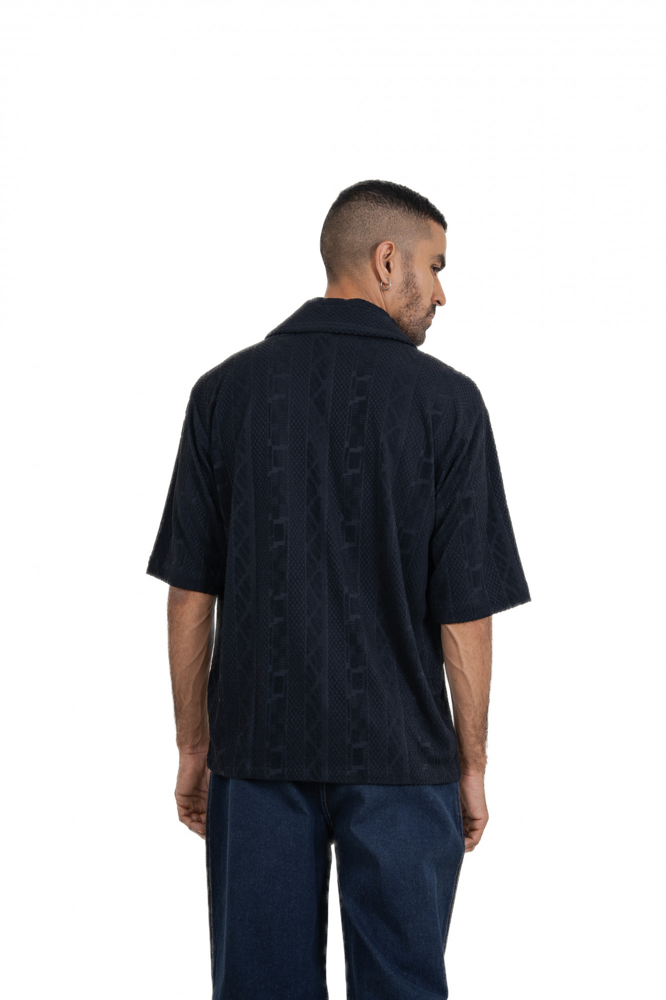 Black Knit Crochet Baggy Shirt