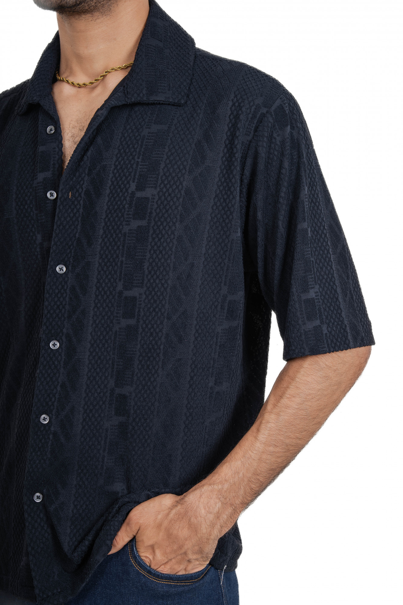 Black Knit Crochet Baggy Shirt