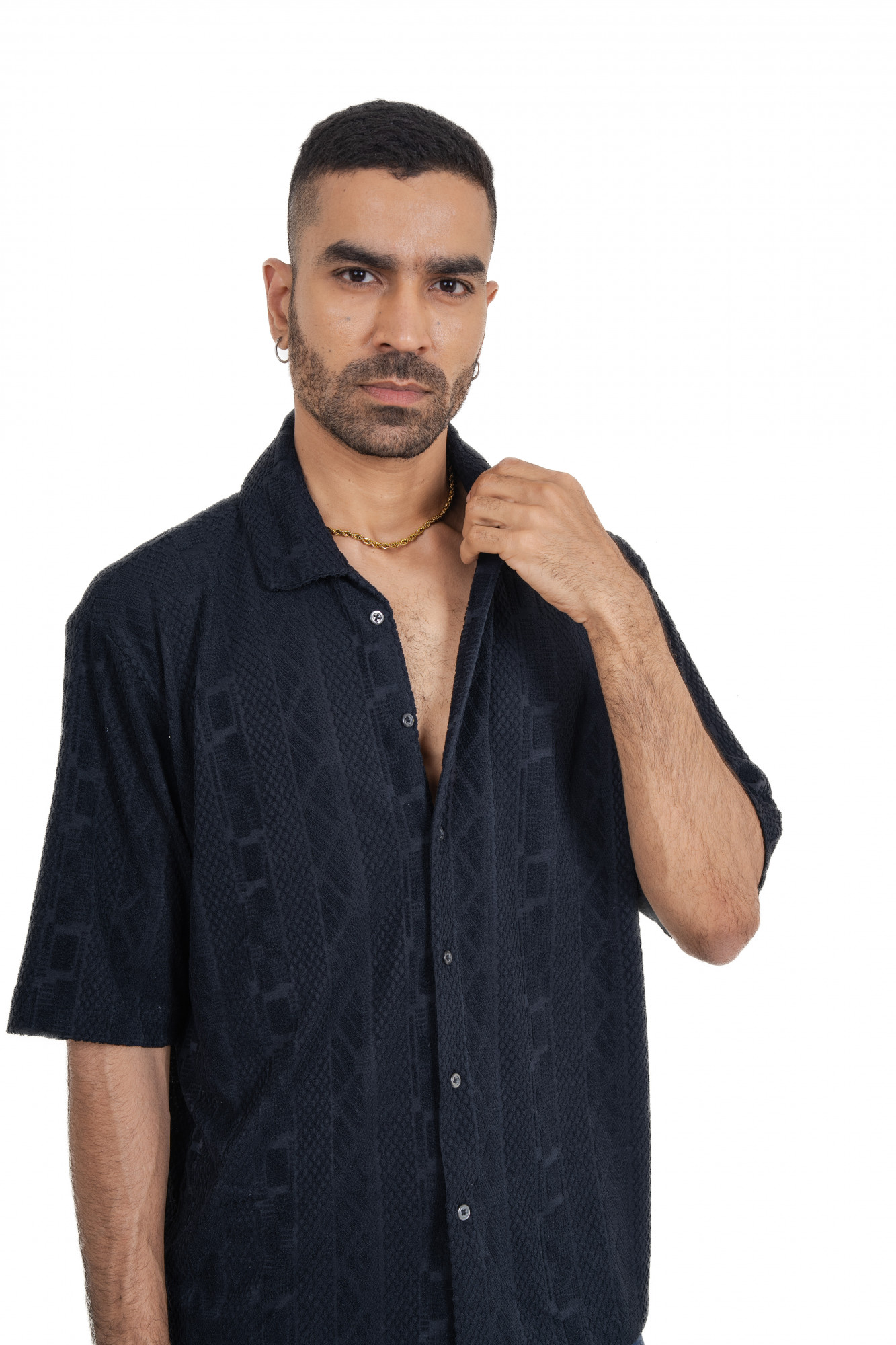 Black Knit Crochet Baggy Shirt