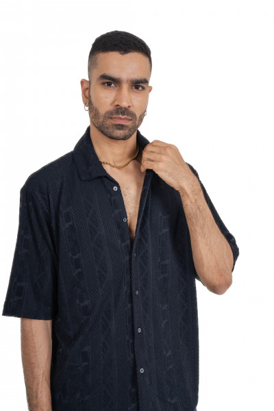 Black Knit Crochet Baggy Shirt