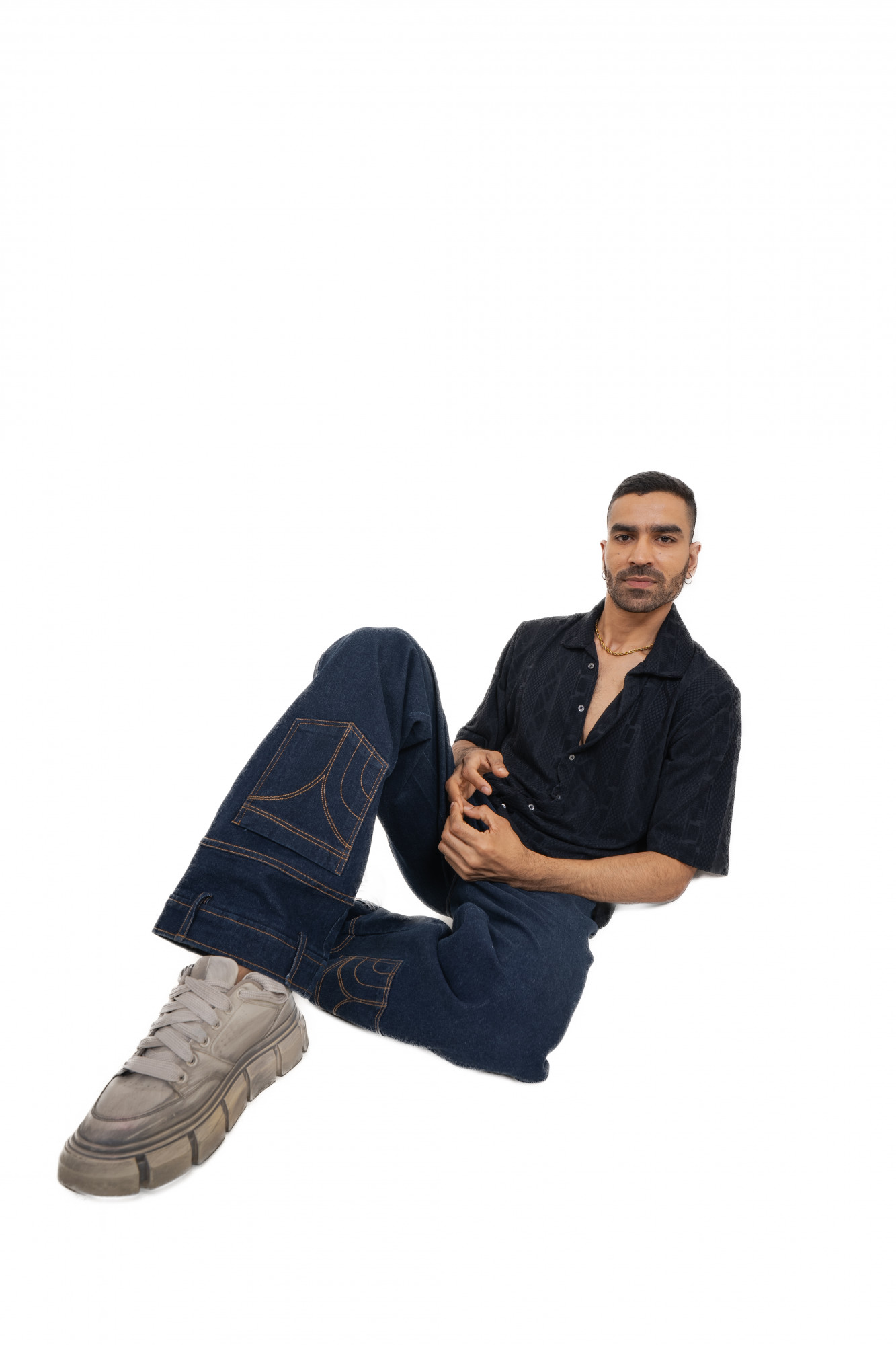 Black Knit Crochet Baggy Shirt