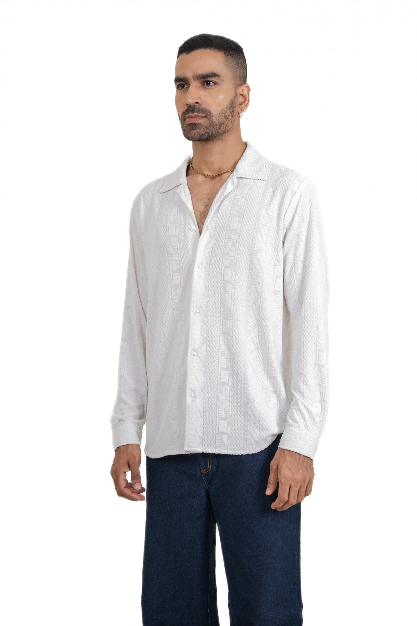 White Knit Crochet Shirt