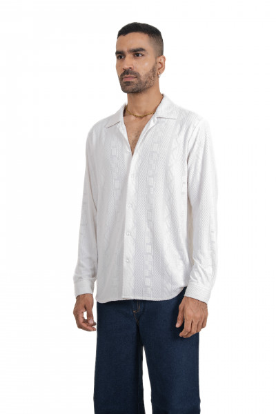 White Knit Crochet Shirt