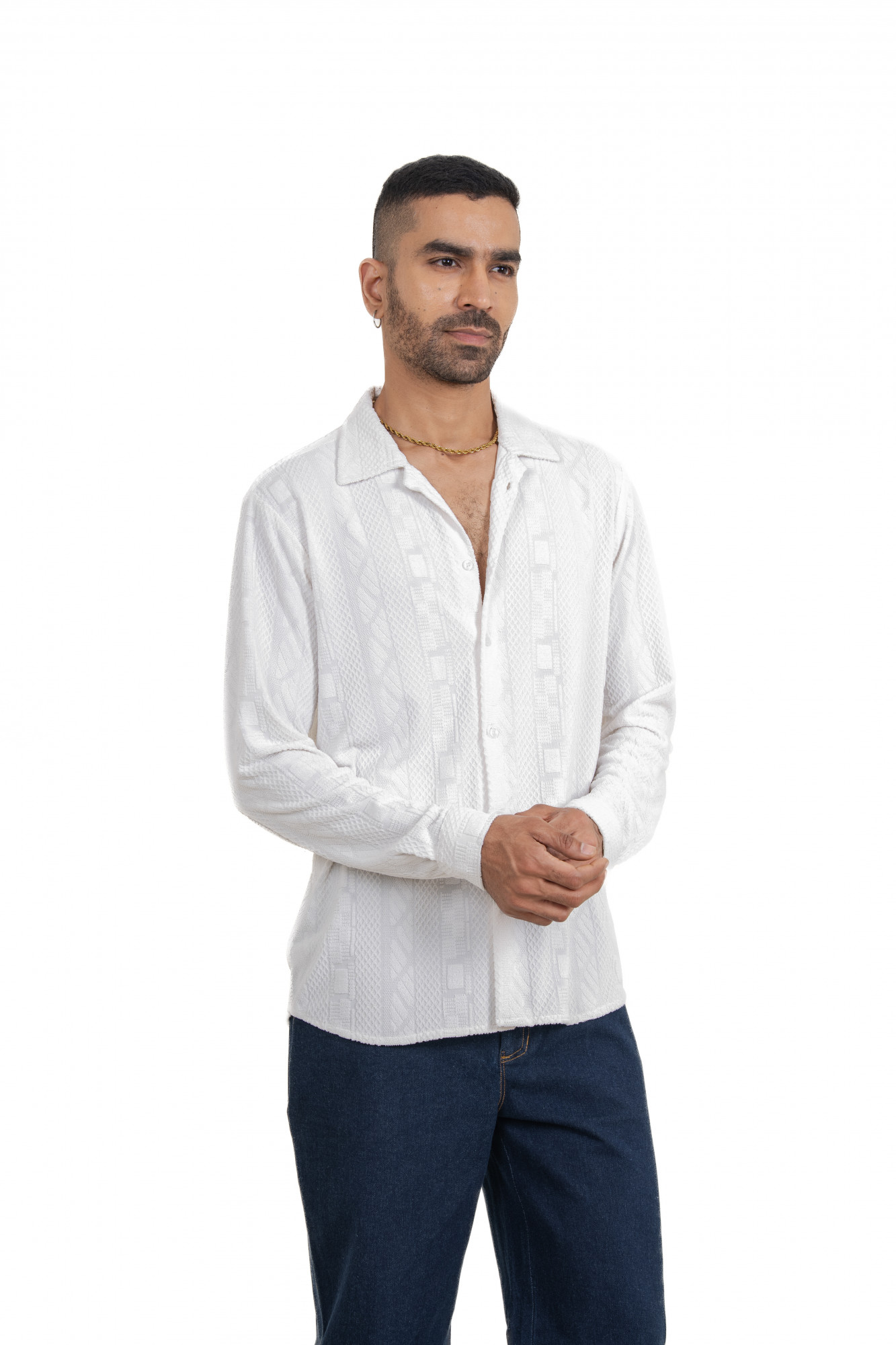 White Knit Crochet Shirt