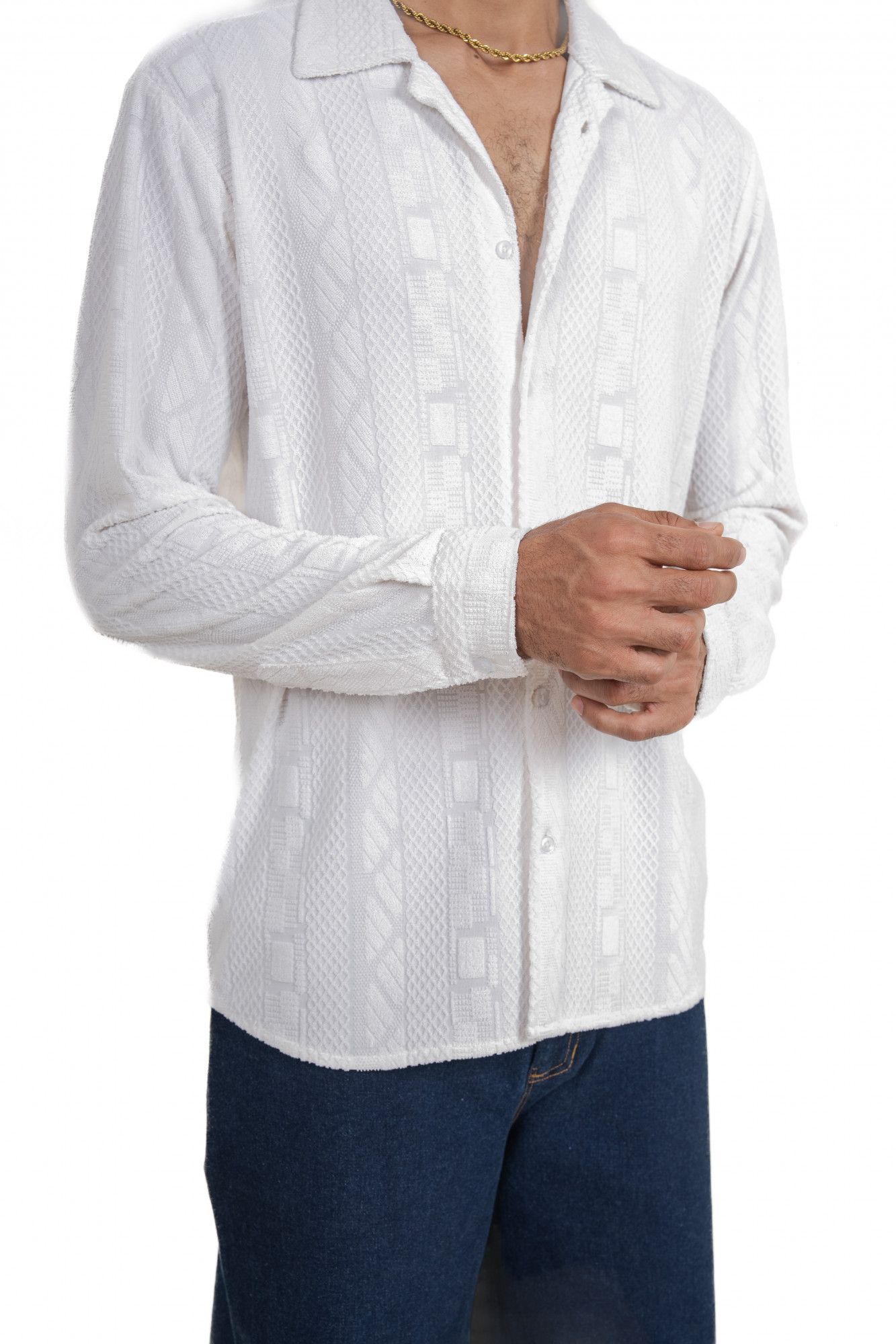 White Knit Crochet Shirt
