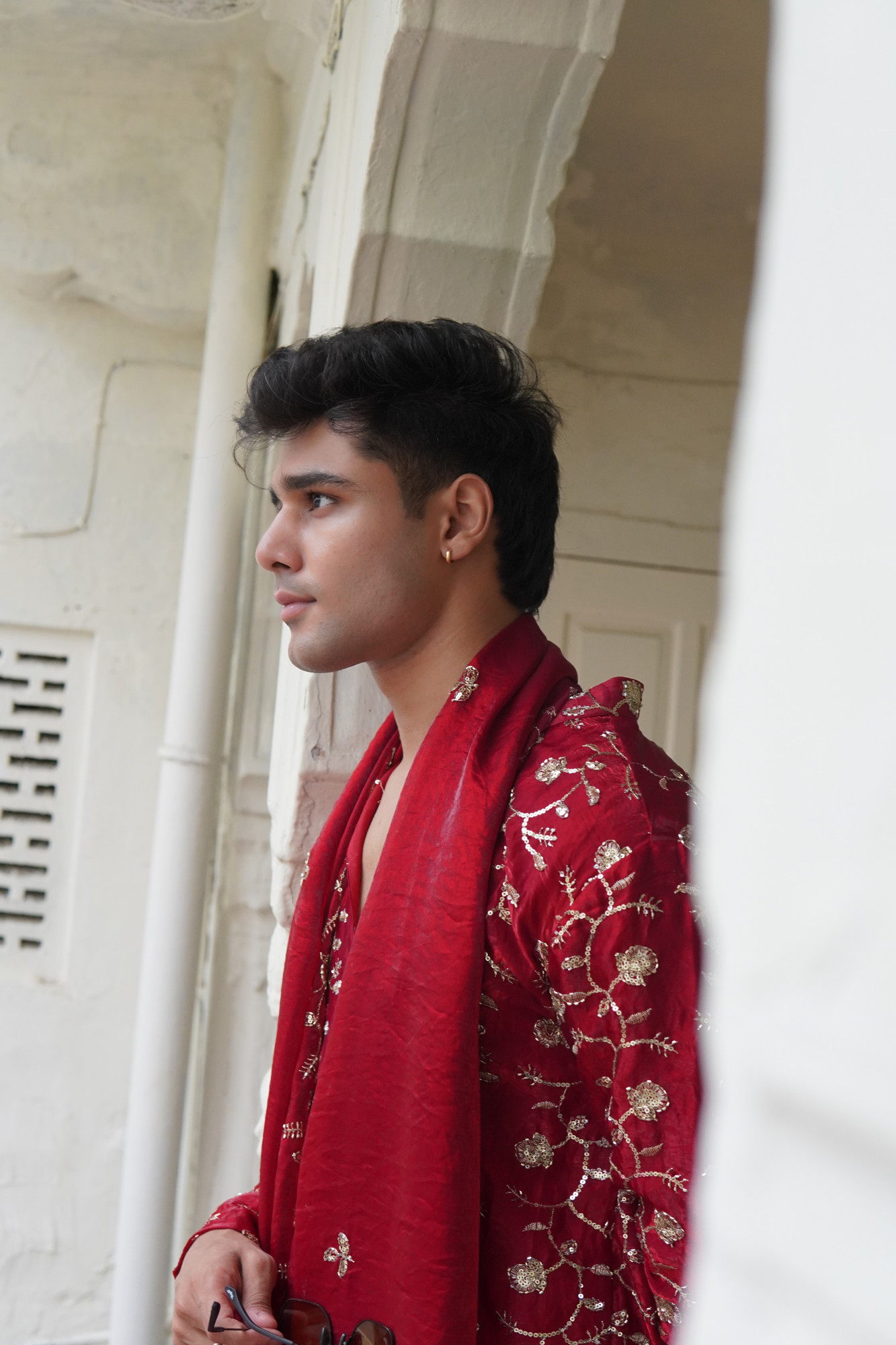Sequence Embroidered Kurta Dupatta In Red