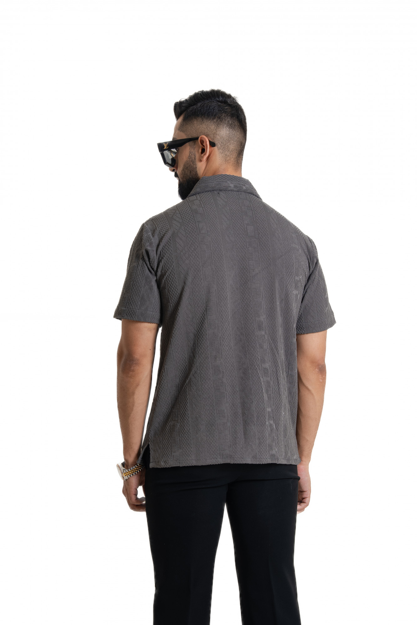 Textured Polo Zipper In Grey