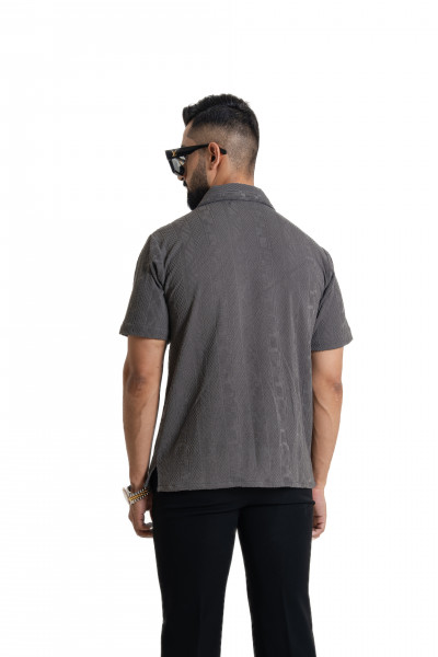 Textured Polo Zipper In Grey