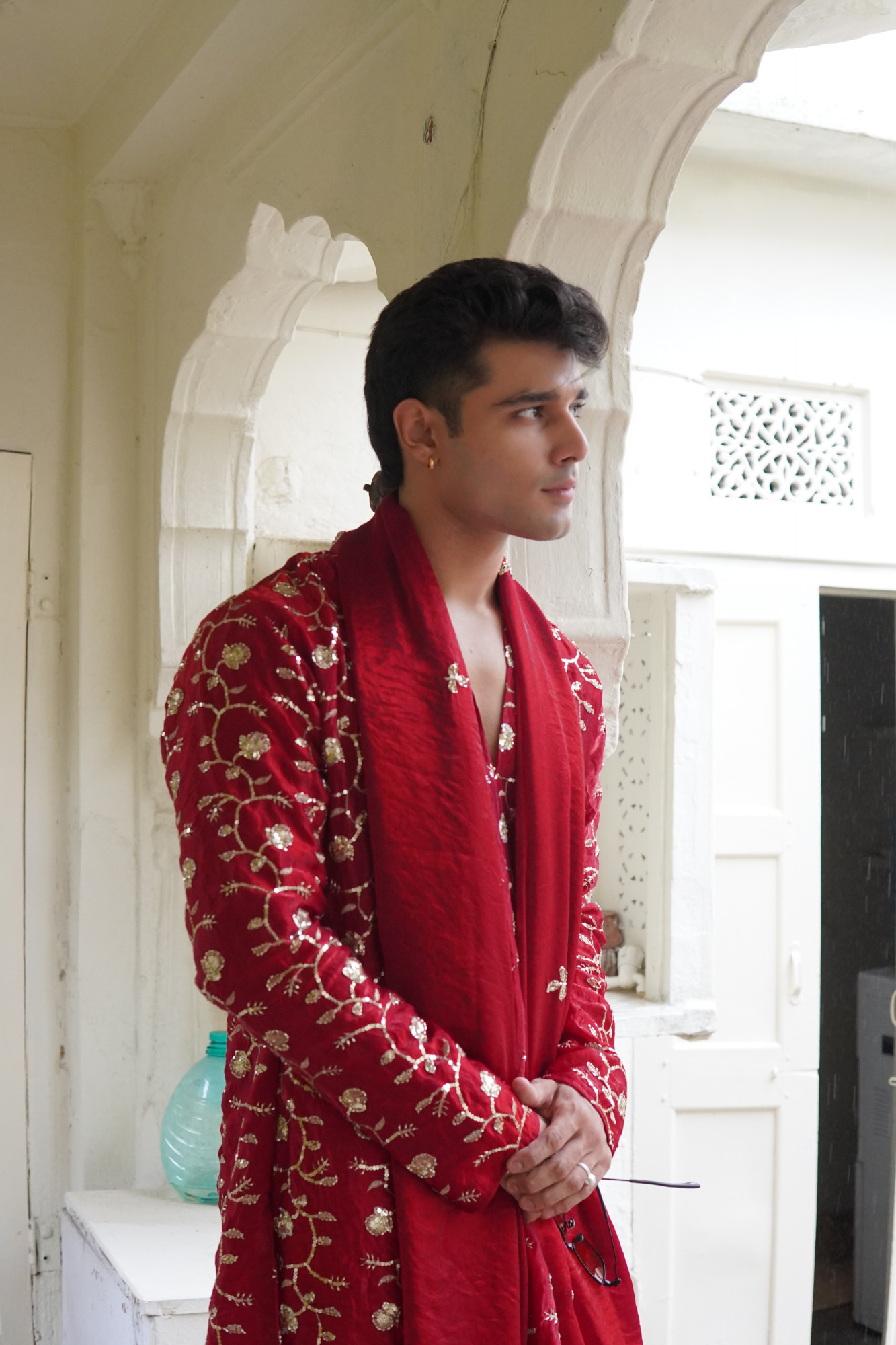 Sequence Embroidered Kurta Dupatta In Red