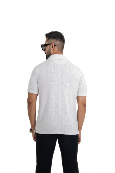 Textured Polo Zipper In White