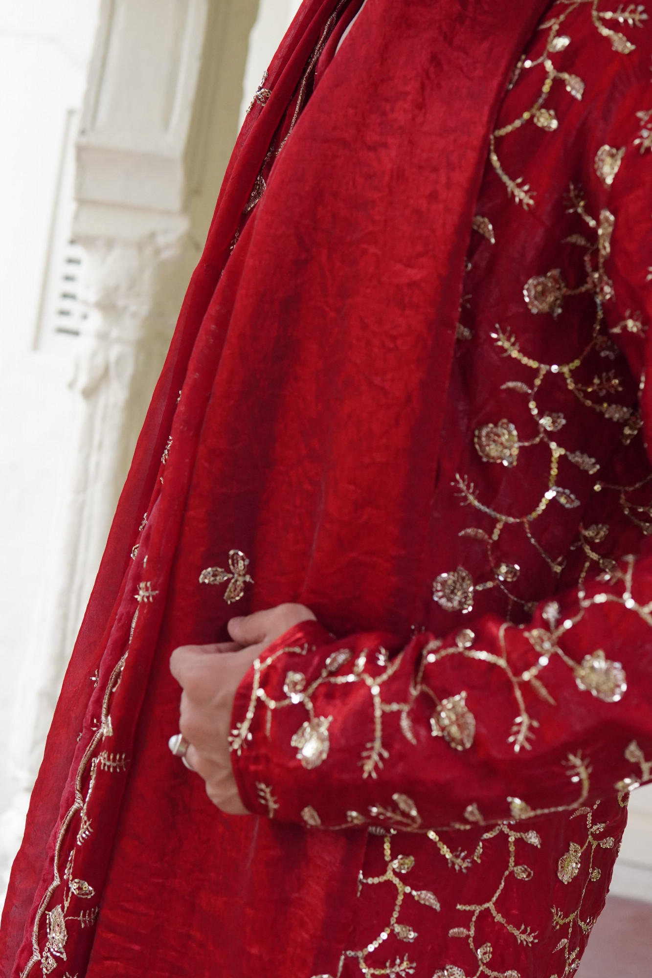 Sequence Embroidered Kurta Dupatta In Red