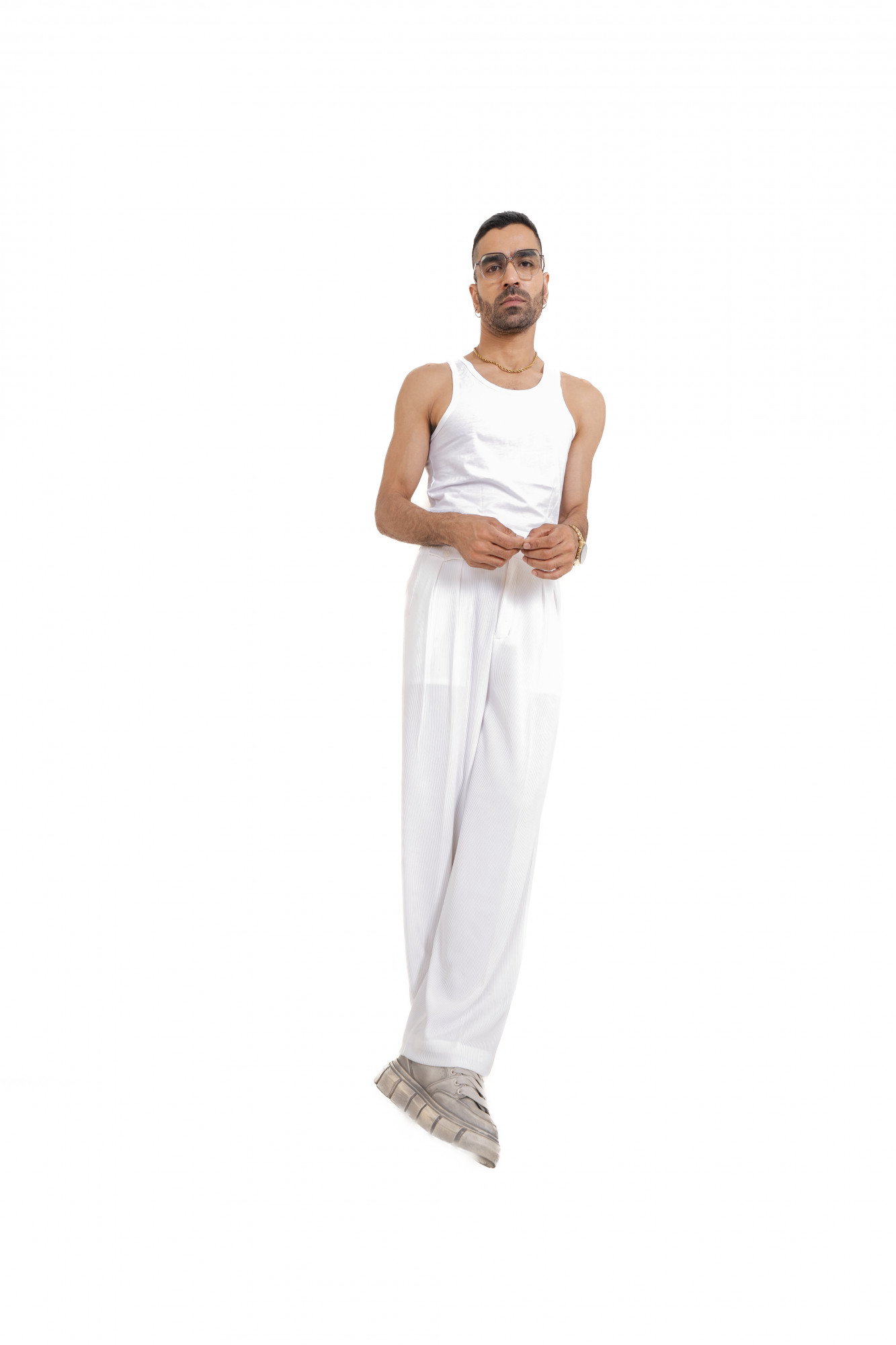 Striped Korean Pants In White