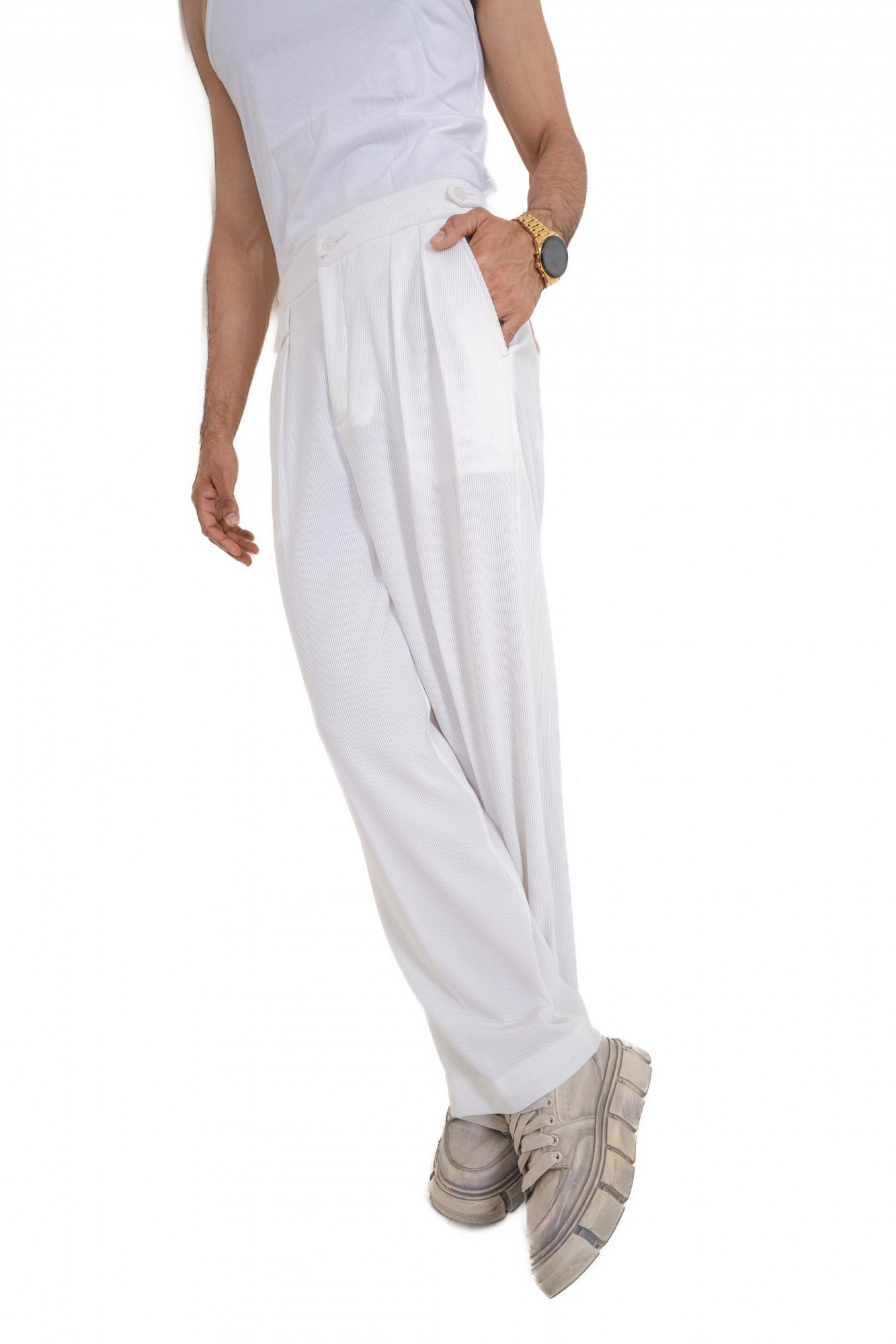 Striped Korean Pants In White