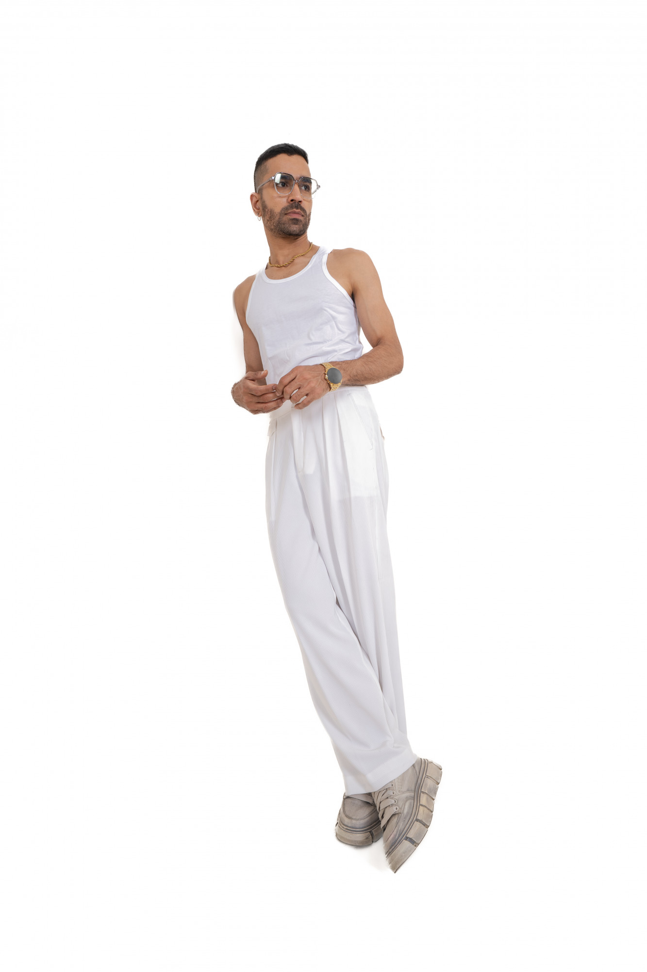 Striped Korean Pants In White