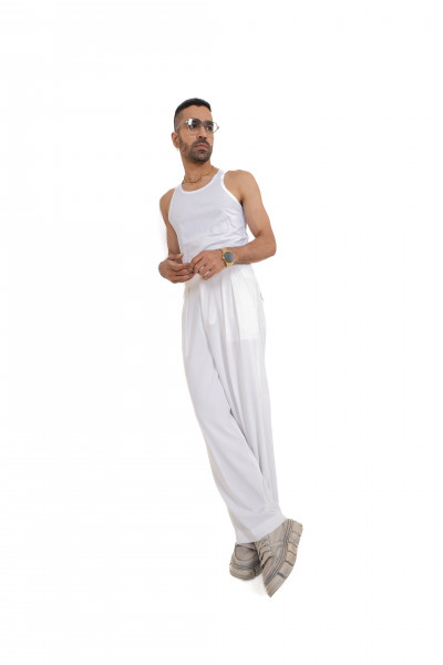 Striped Korean Pants In White