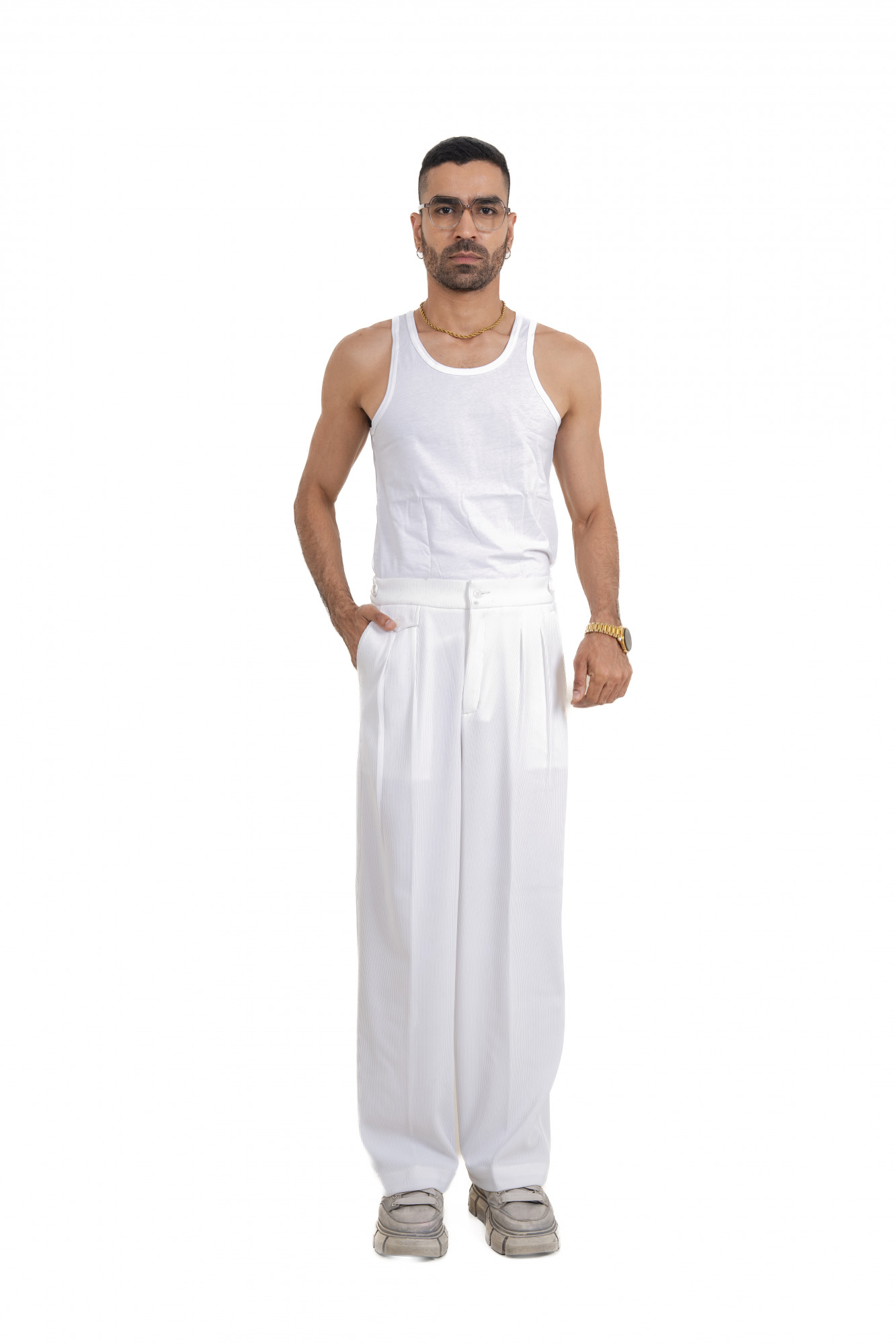 Striped Korean Pants In White