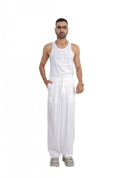 Striped Korean Pants In White
