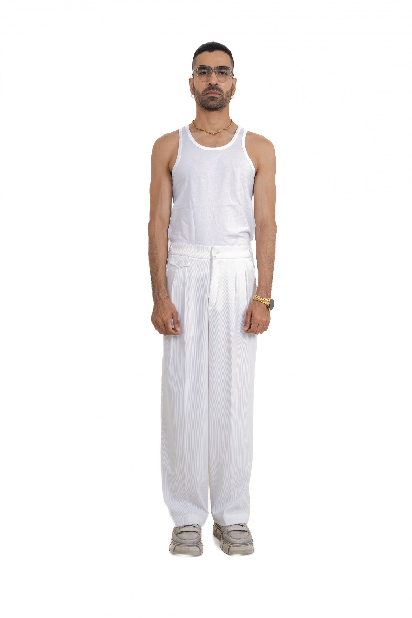 Striped Korean Pants In White