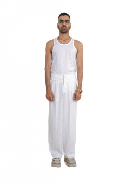 Striped Korean Pants In White