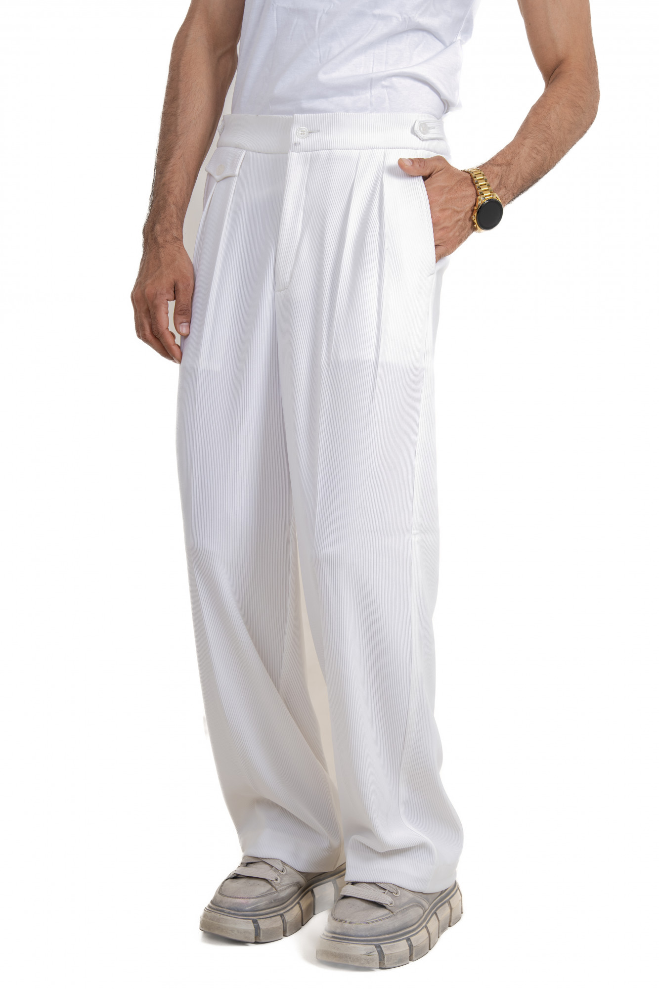 Striped Korean Pants In White