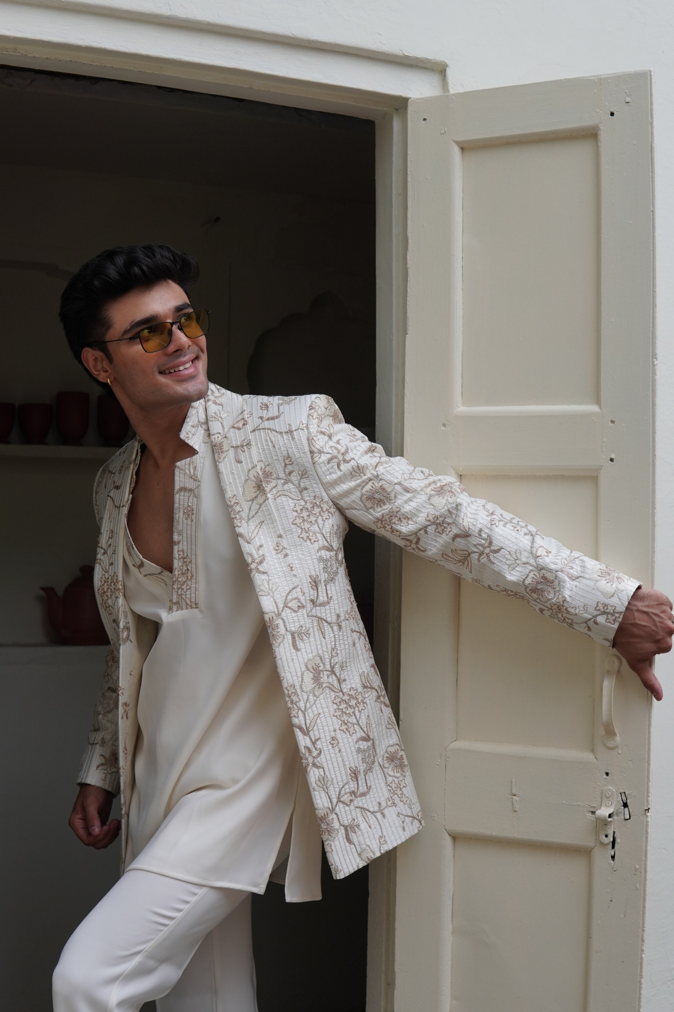 Lapelled Open Bandhgala In Off White