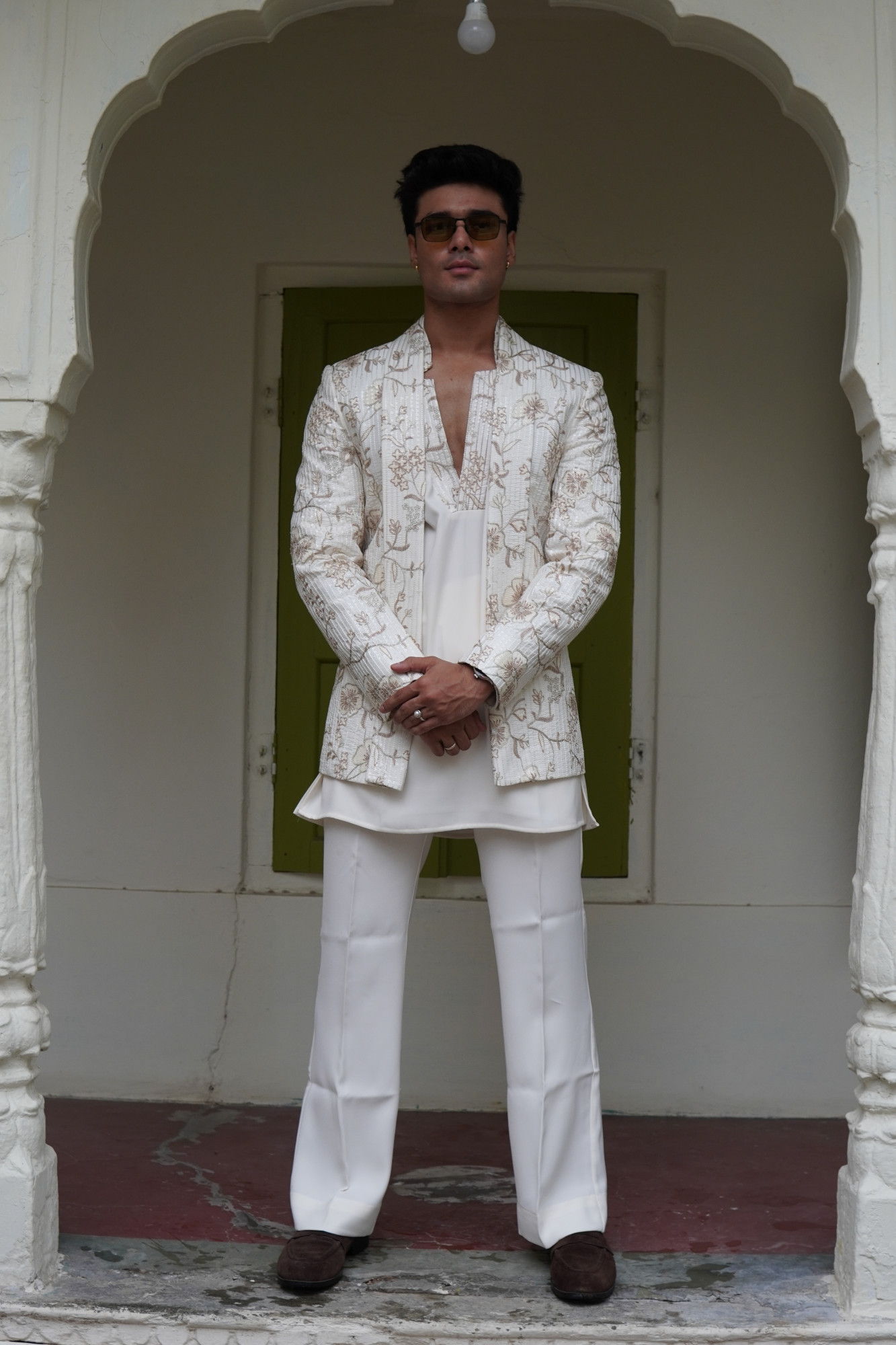 Lapelled Open Bandhgala In Off White