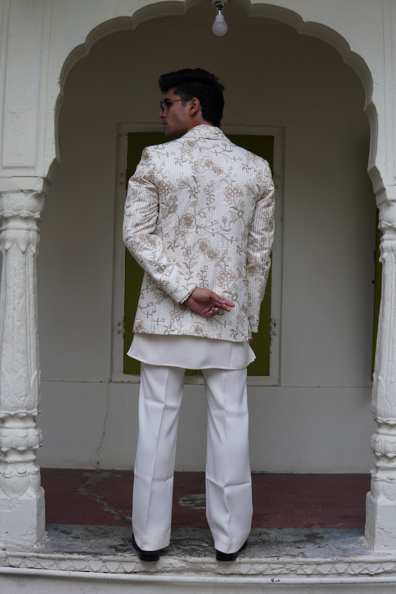 Lapelled Open Bandhgala In Off White