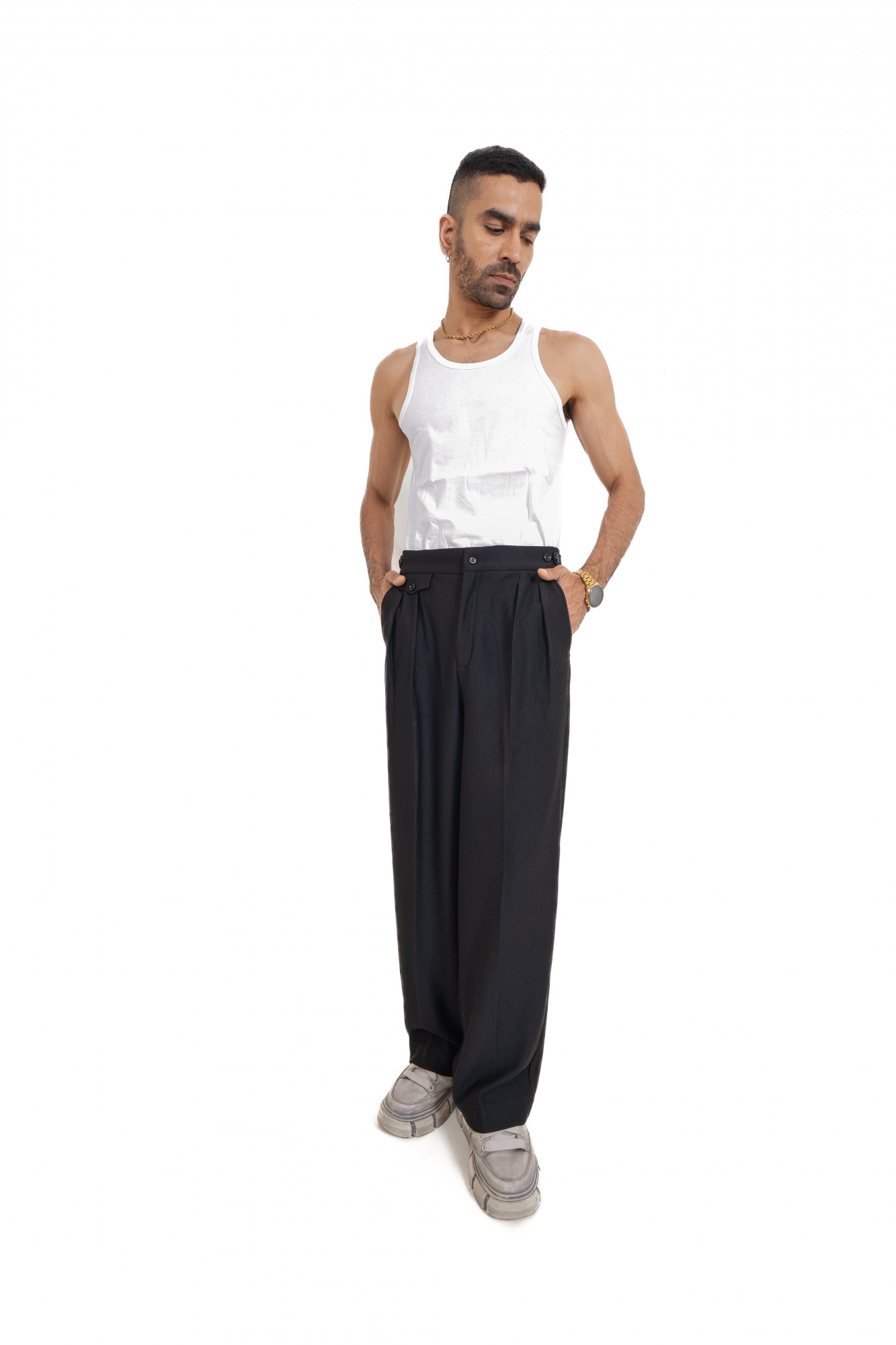 Striped Korean Pants In Black