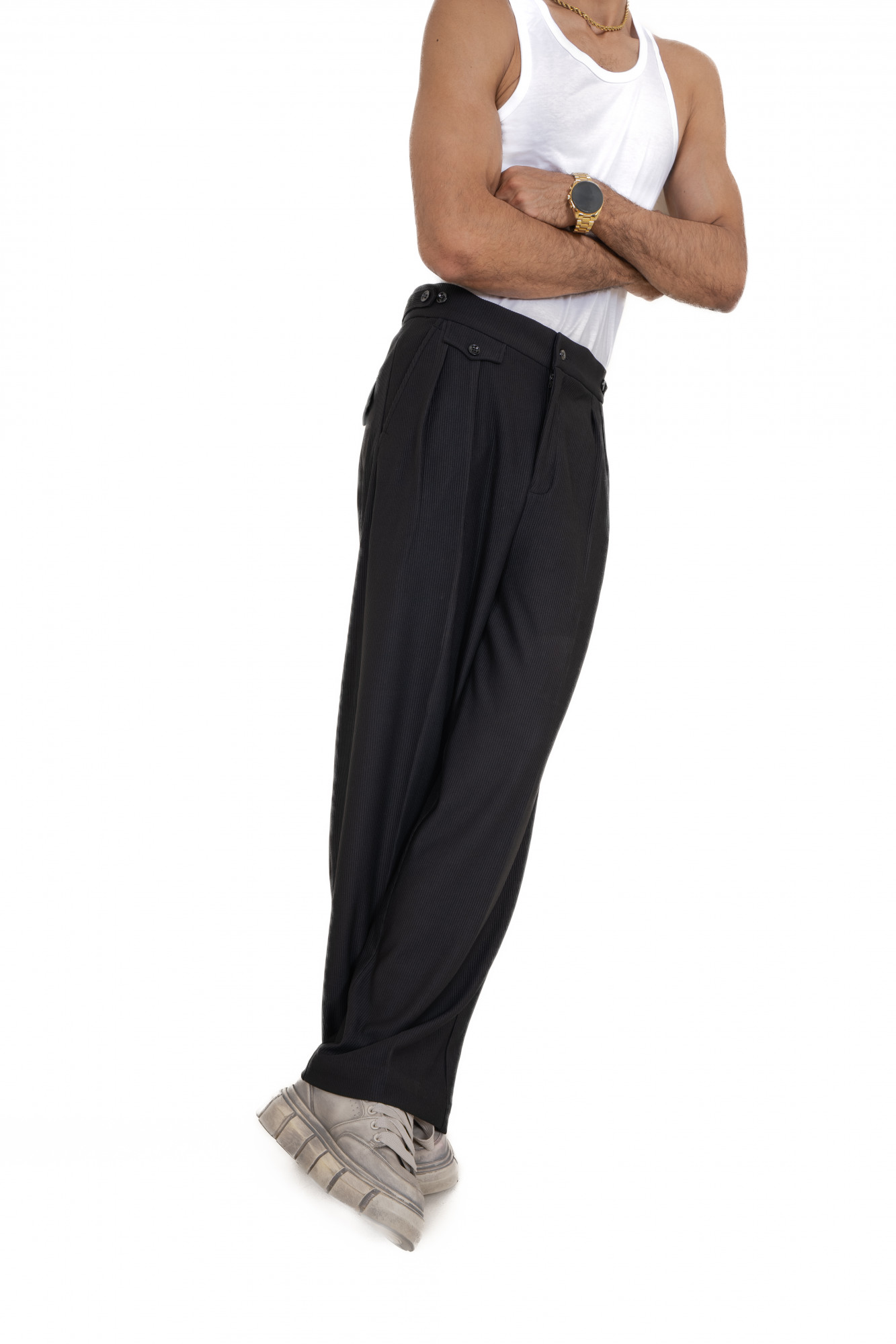 Striped Korean Pants In Black