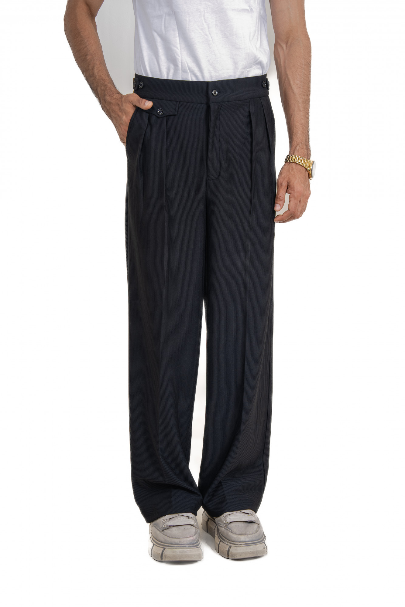 Striped Korean Pants In Black