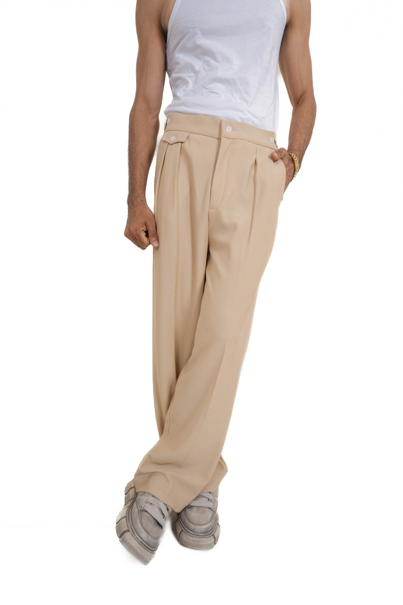 Striped Korean Pants In Cream