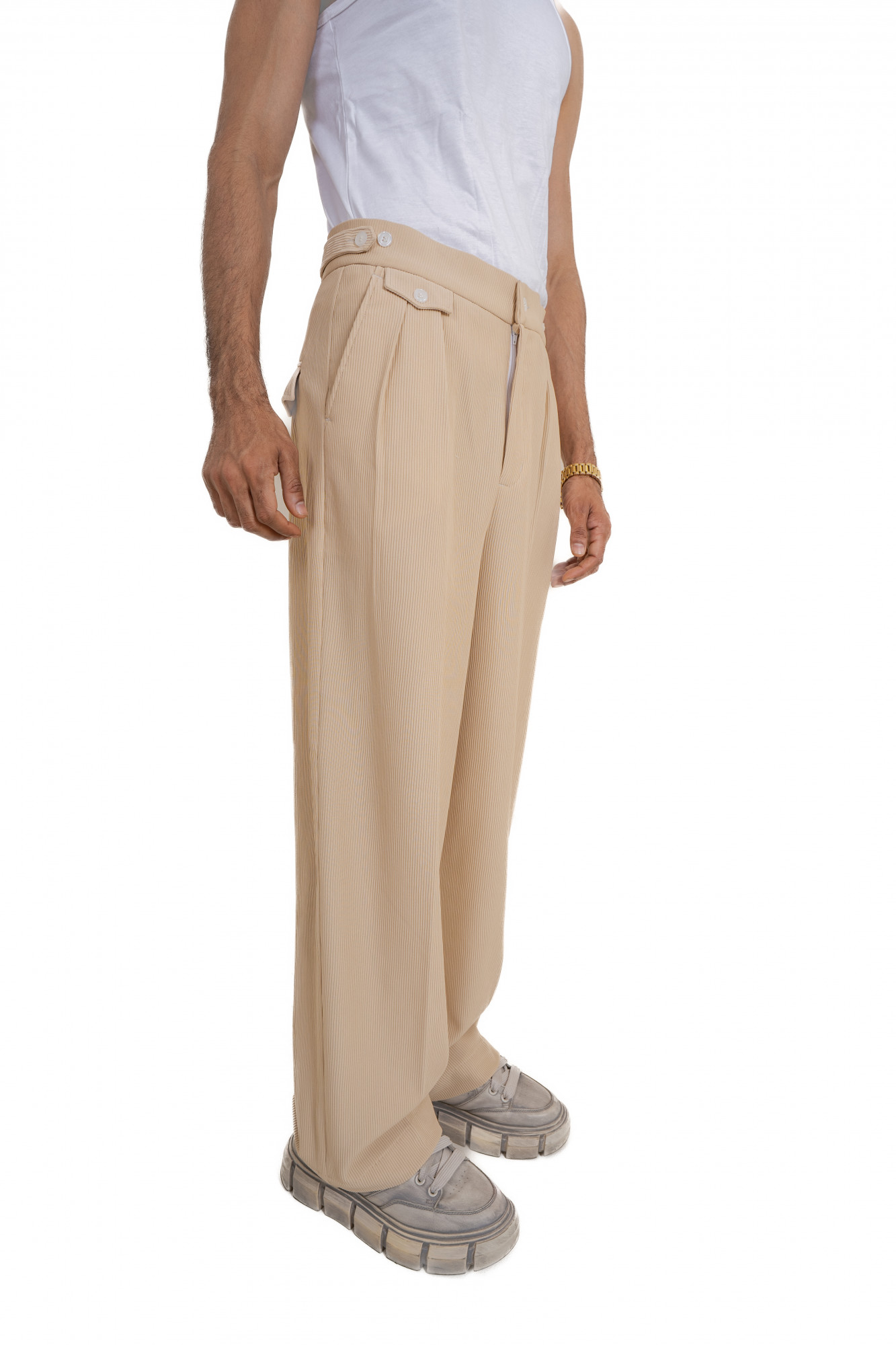 Striped Korean Pants In Cream