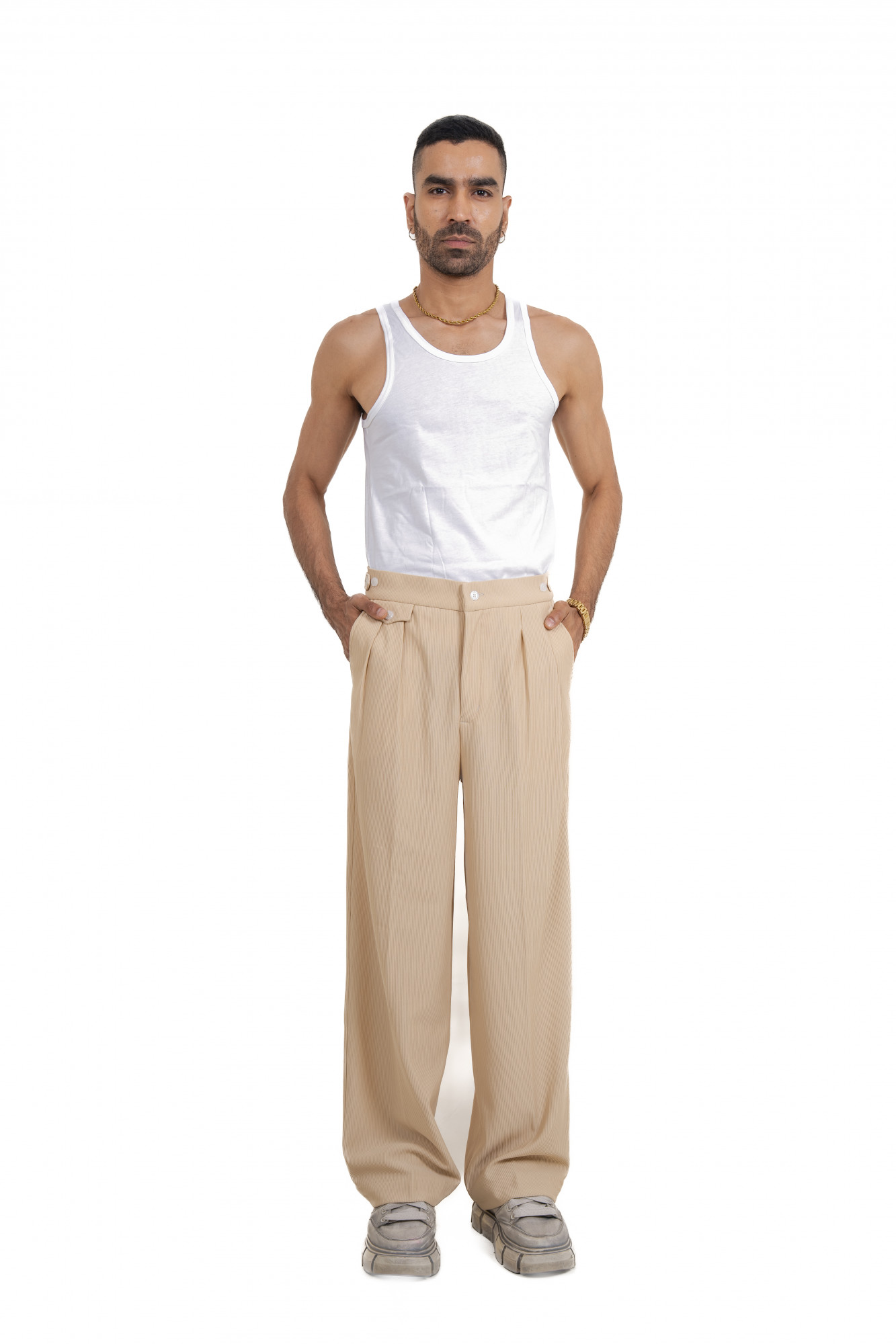 Striped Korean Pants In Cream