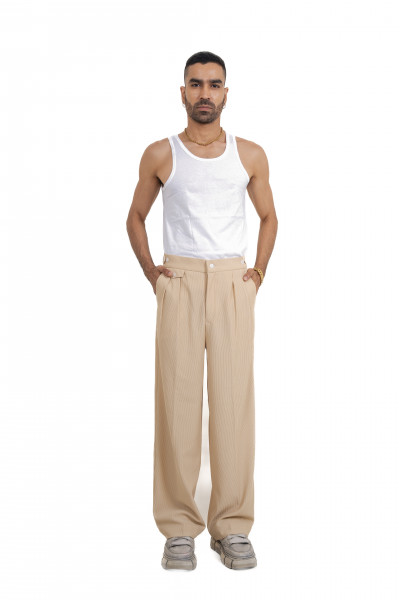 Striped Korean Pants In Cream
