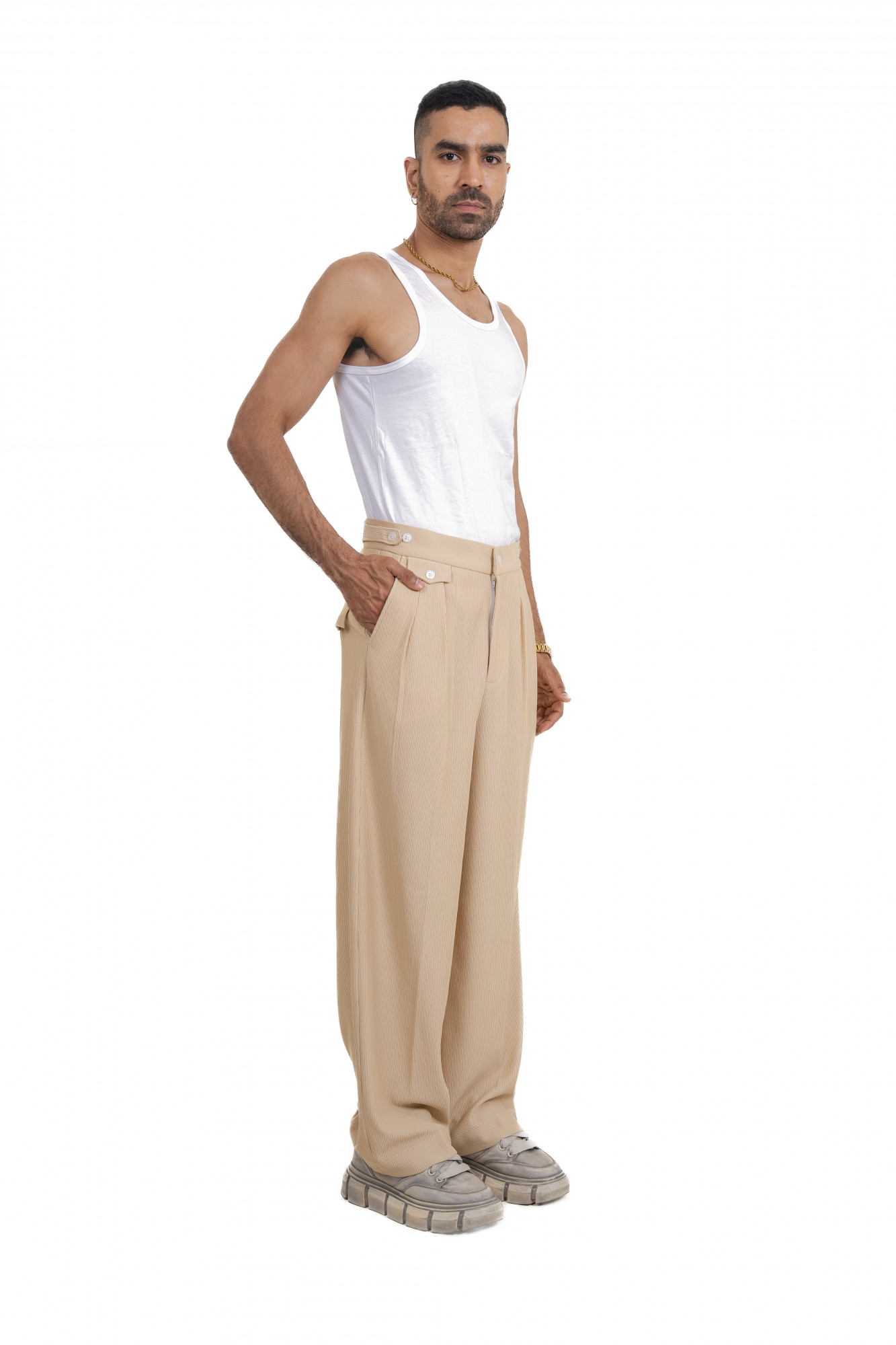 Striped Korean Pants In Cream