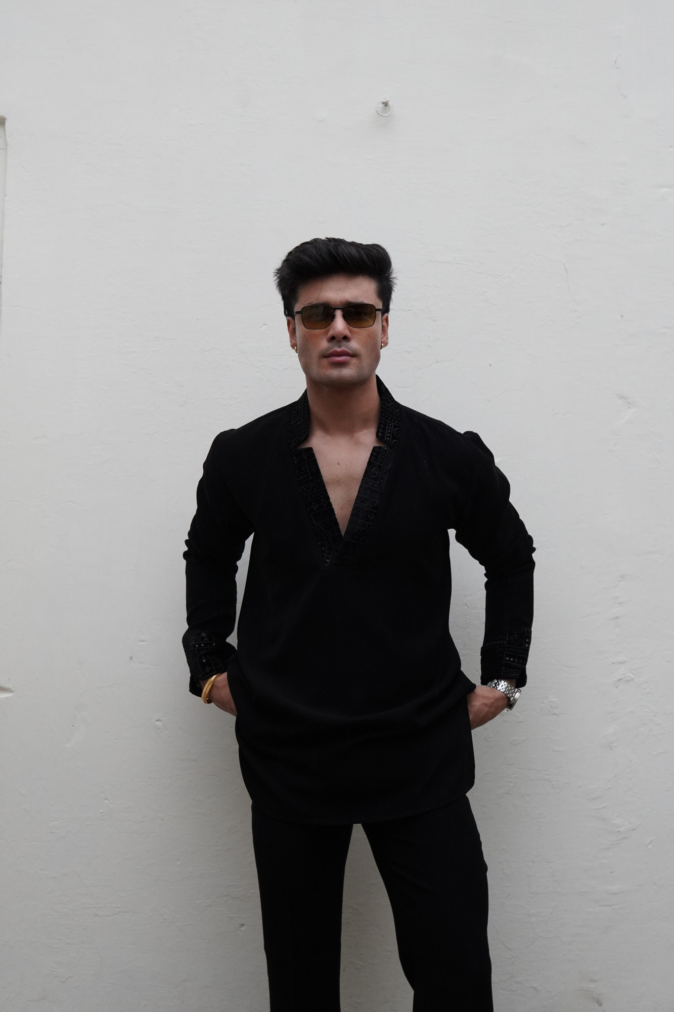 Zed Black Laced Cut Neck Kurta