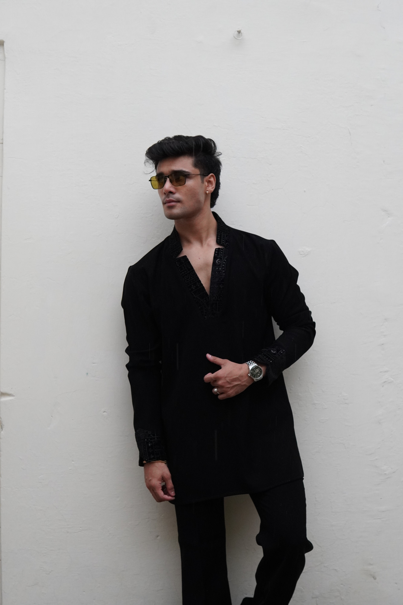 Zed Black Laced Cut Neck Kurta