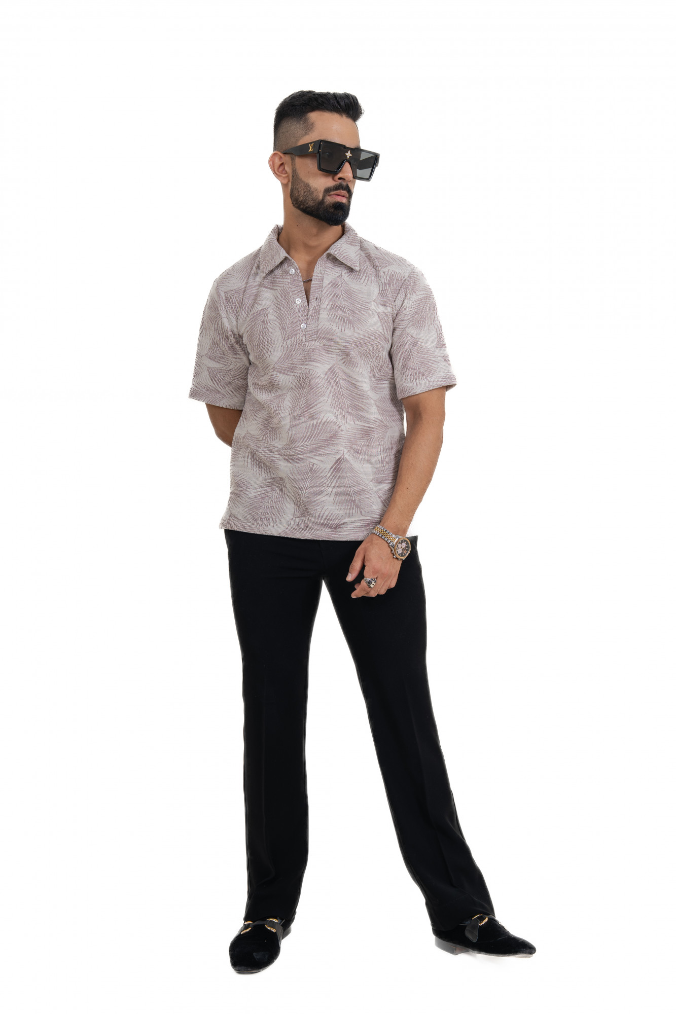 Leaf Print Polo Tshirt