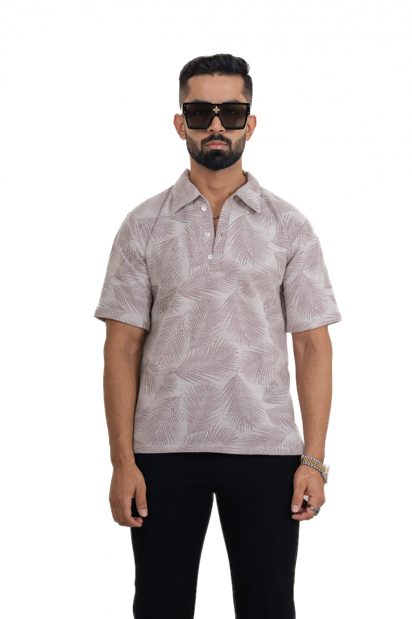 Leaf Print Polo Tshirt