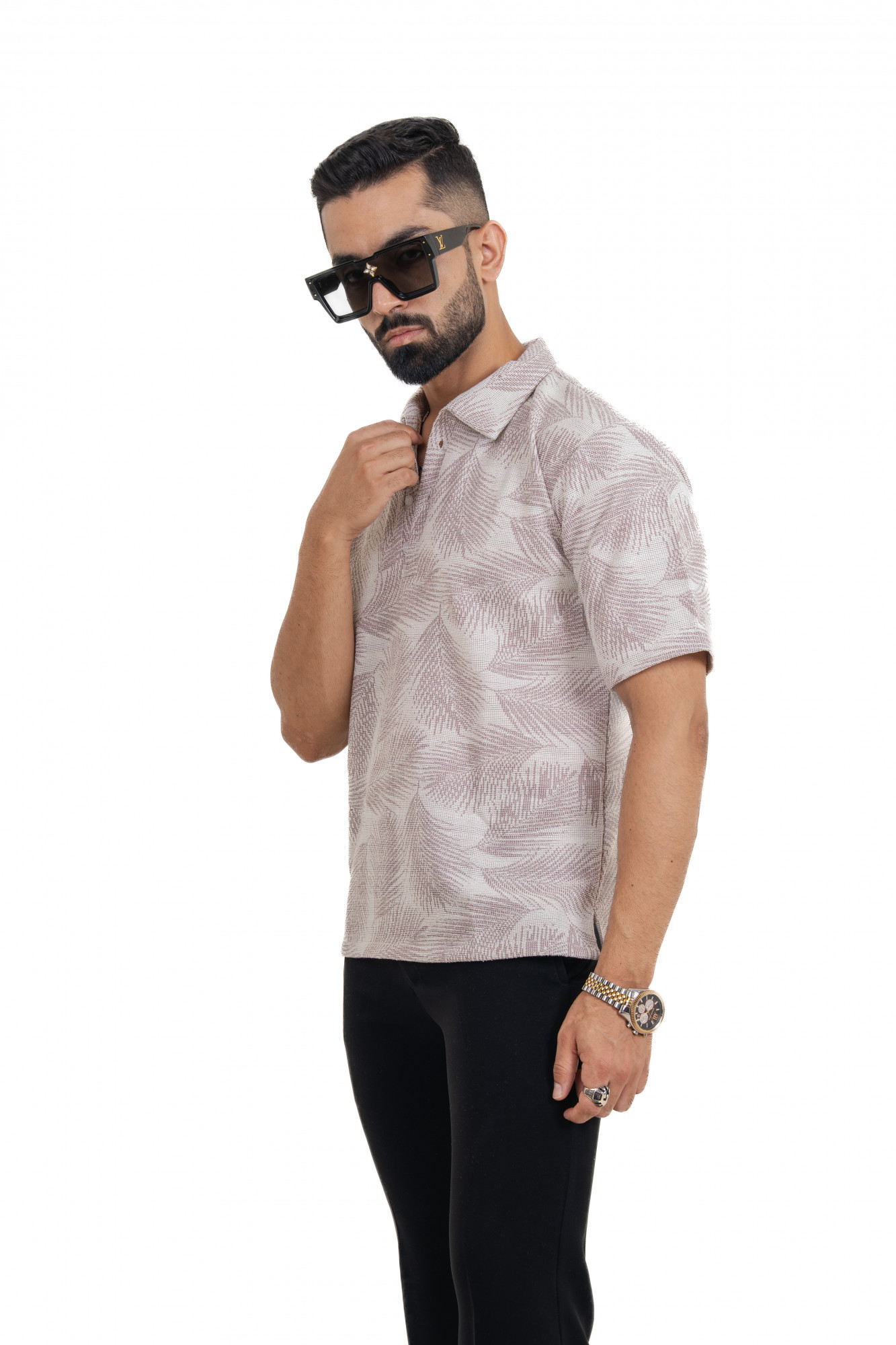 Leaf Print Polo Tshirt