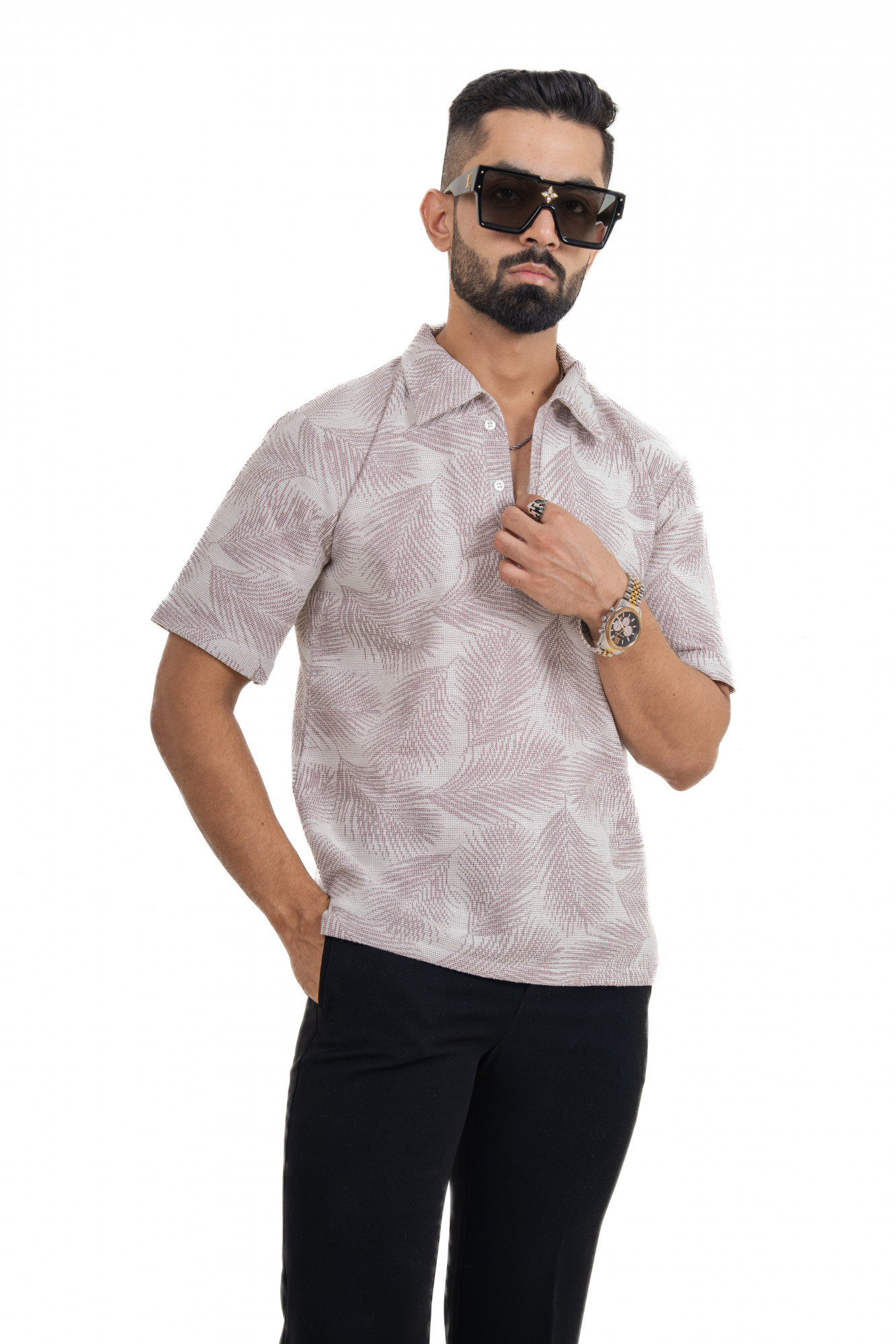 Leaf Print Polo Tshirt
