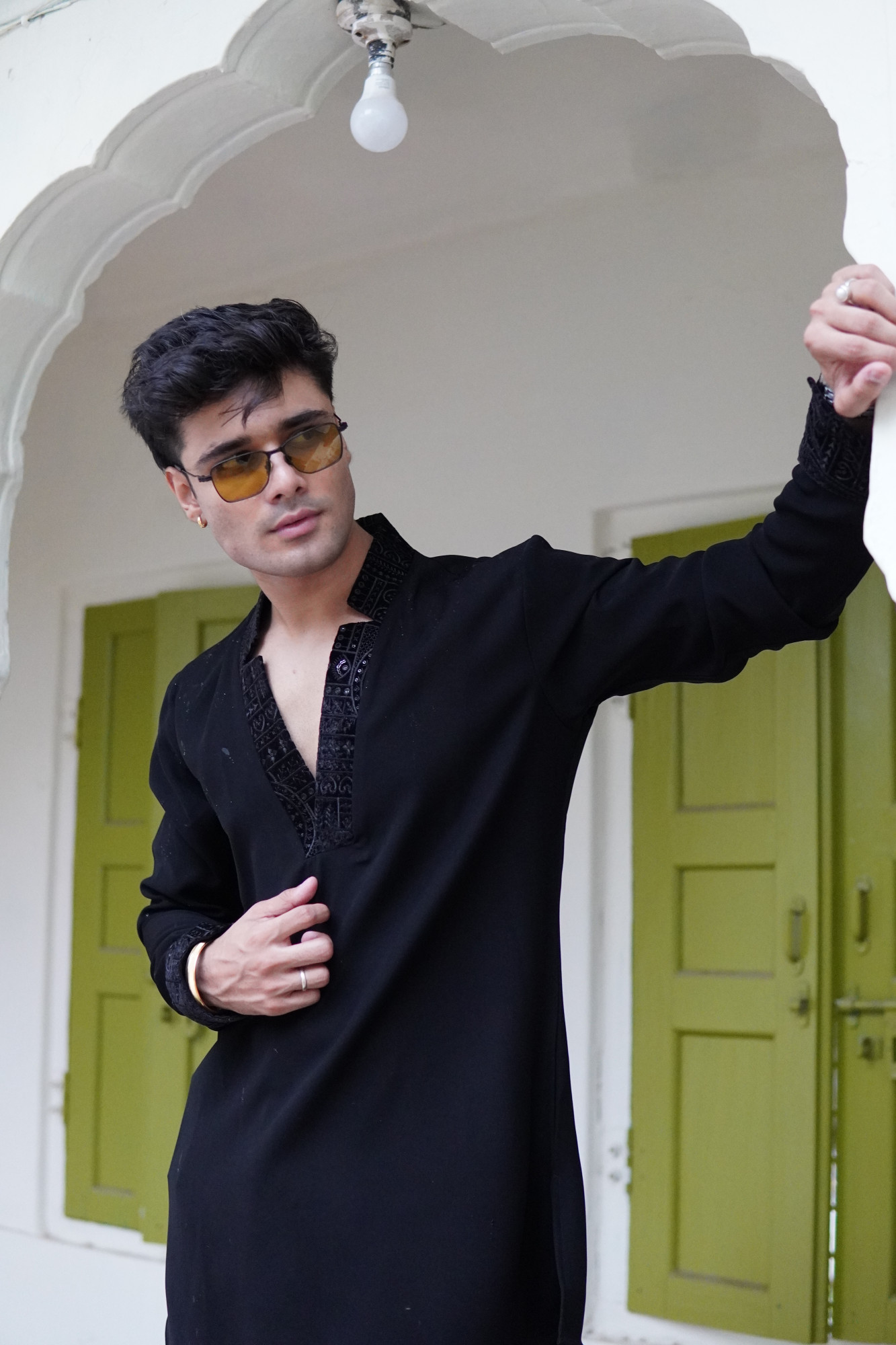 Zed Black Laced Cut Neck Kurta
